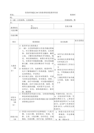 住院时间超过30天的患者检查监督评价表