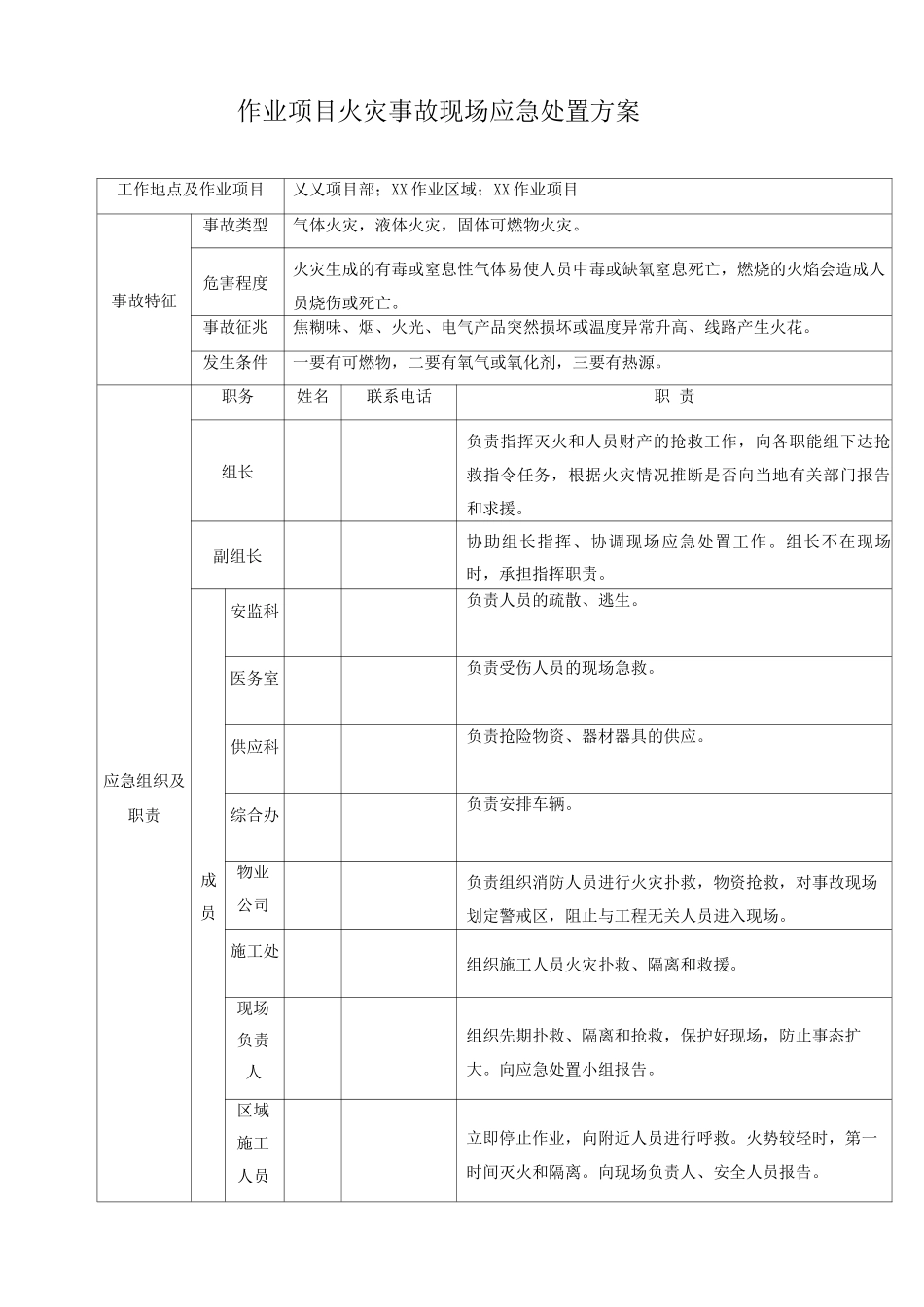作业项目火灾事故现场应急处置方案_第1页