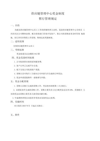 供应链管理中心奖金分配暂行管理规定