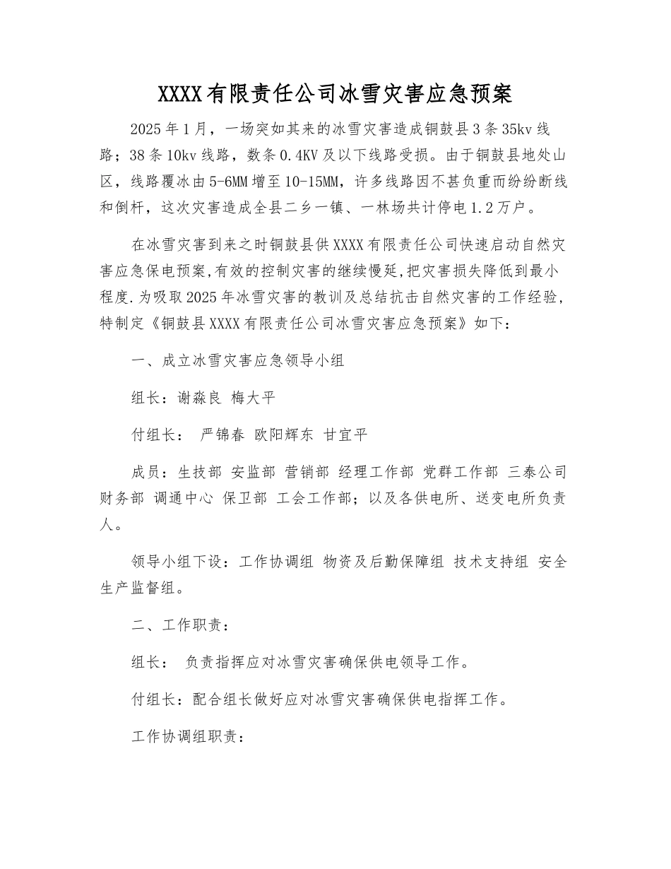 供电有限责任公司冰雪灾害应急预案_第2页