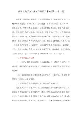 供销社关于五年来工作总结及未来五年工作计划