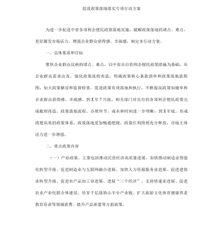 促进政策落地落实专项行动方案