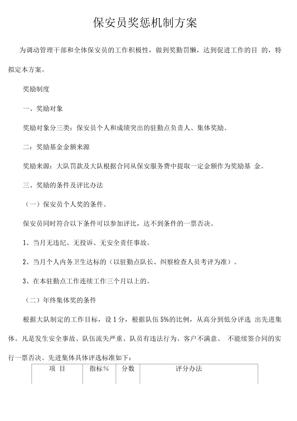 保安员奖惩机制方案_第1页