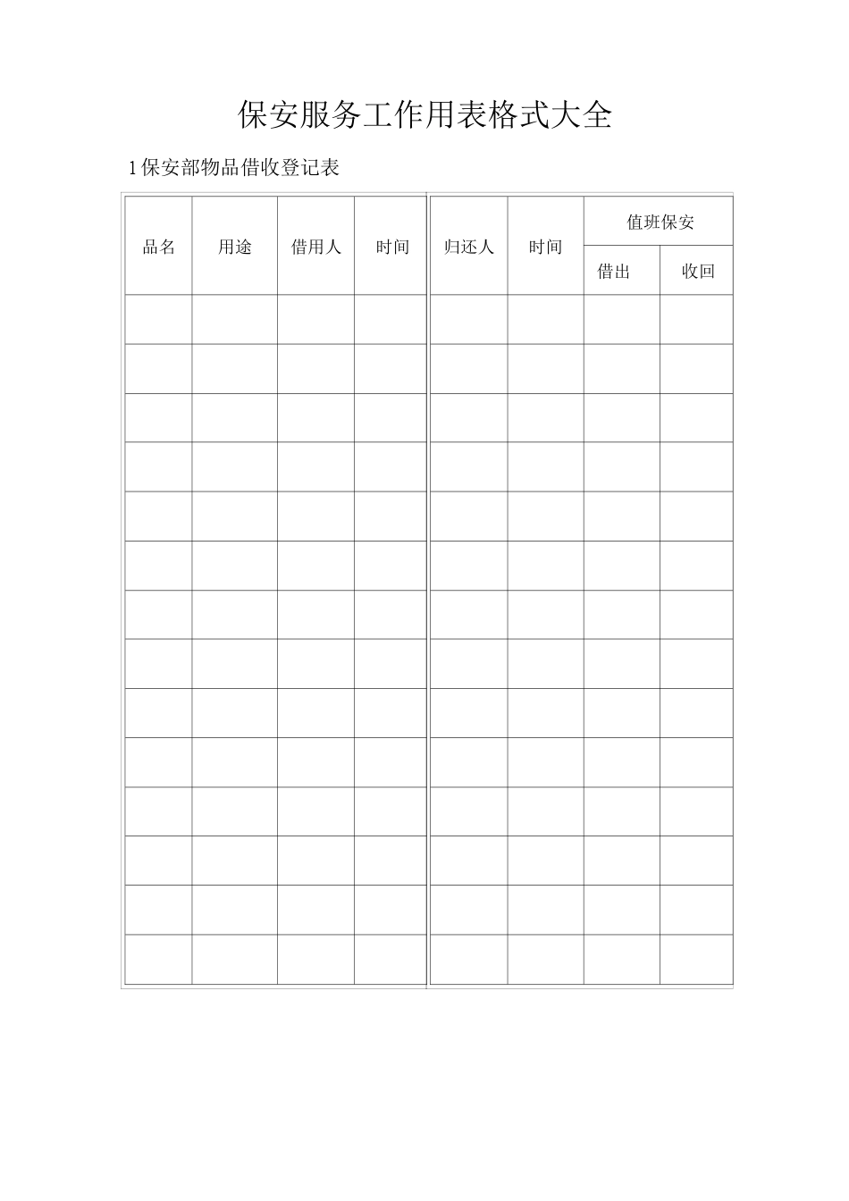 保安服务工作用表格式2_第1页