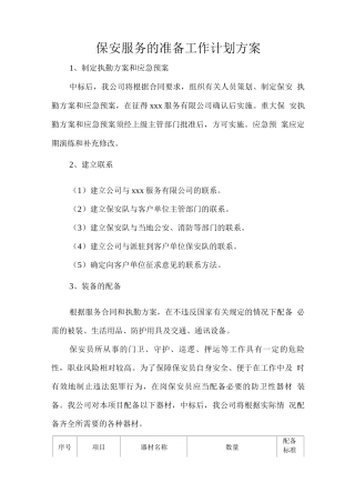 保安服务的准备工作计划方案