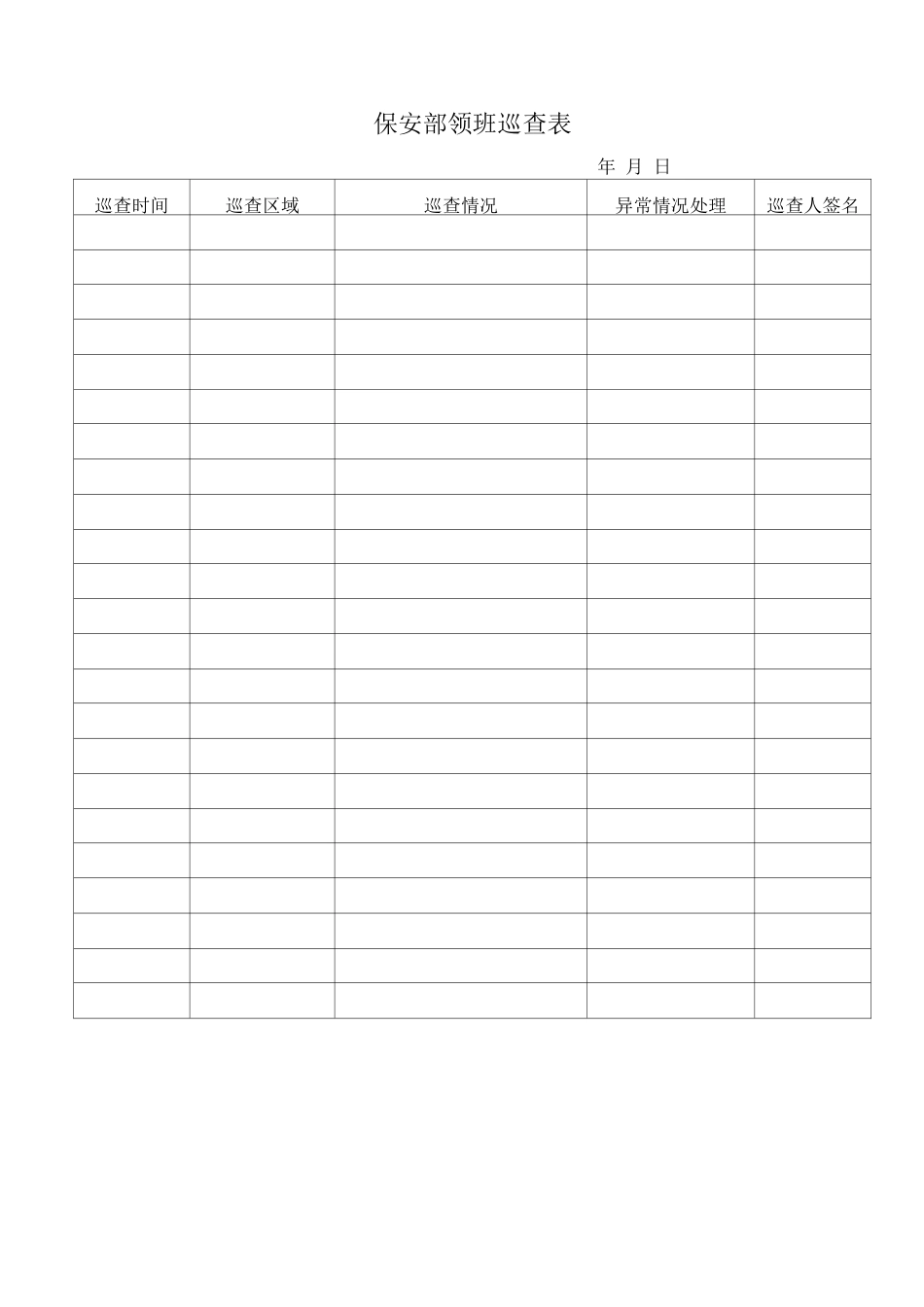 保安部领班巡查表_第1页