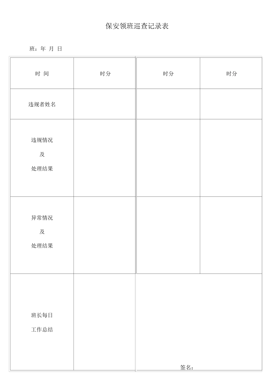 保安领班巡查记录表_第1页