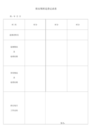 保安领班巡查记录表