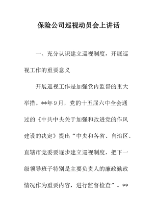 保险公司巡视动员会上讲话