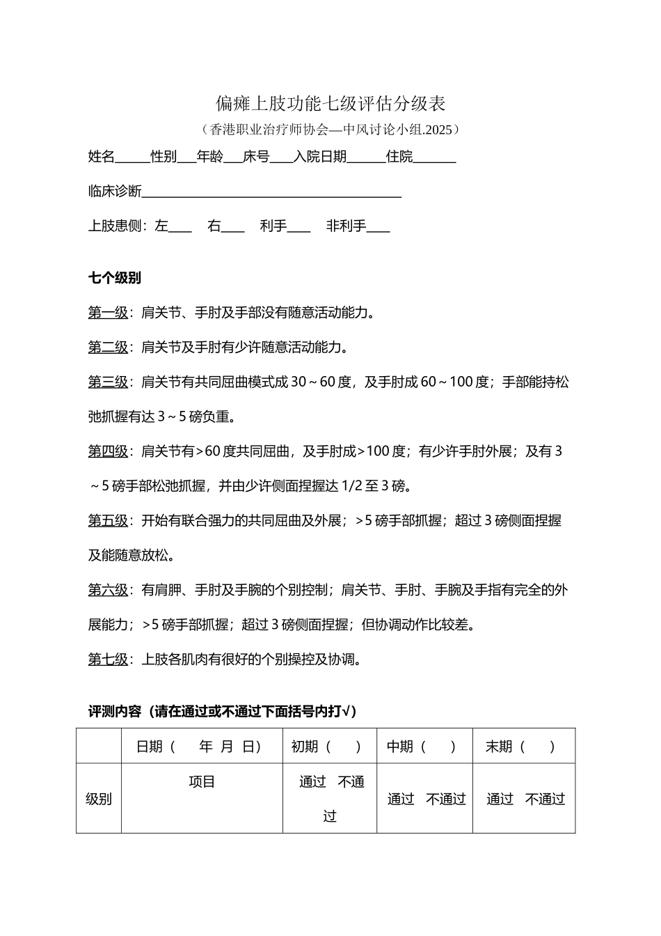 偏瘫上肢功能七级评估分级表_第2页