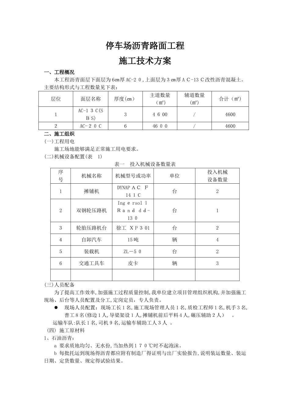 停车场沥青路面工程施工技术方案_第1页