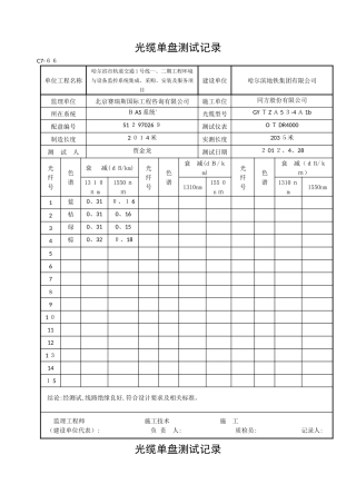 光缆单盘测试记录