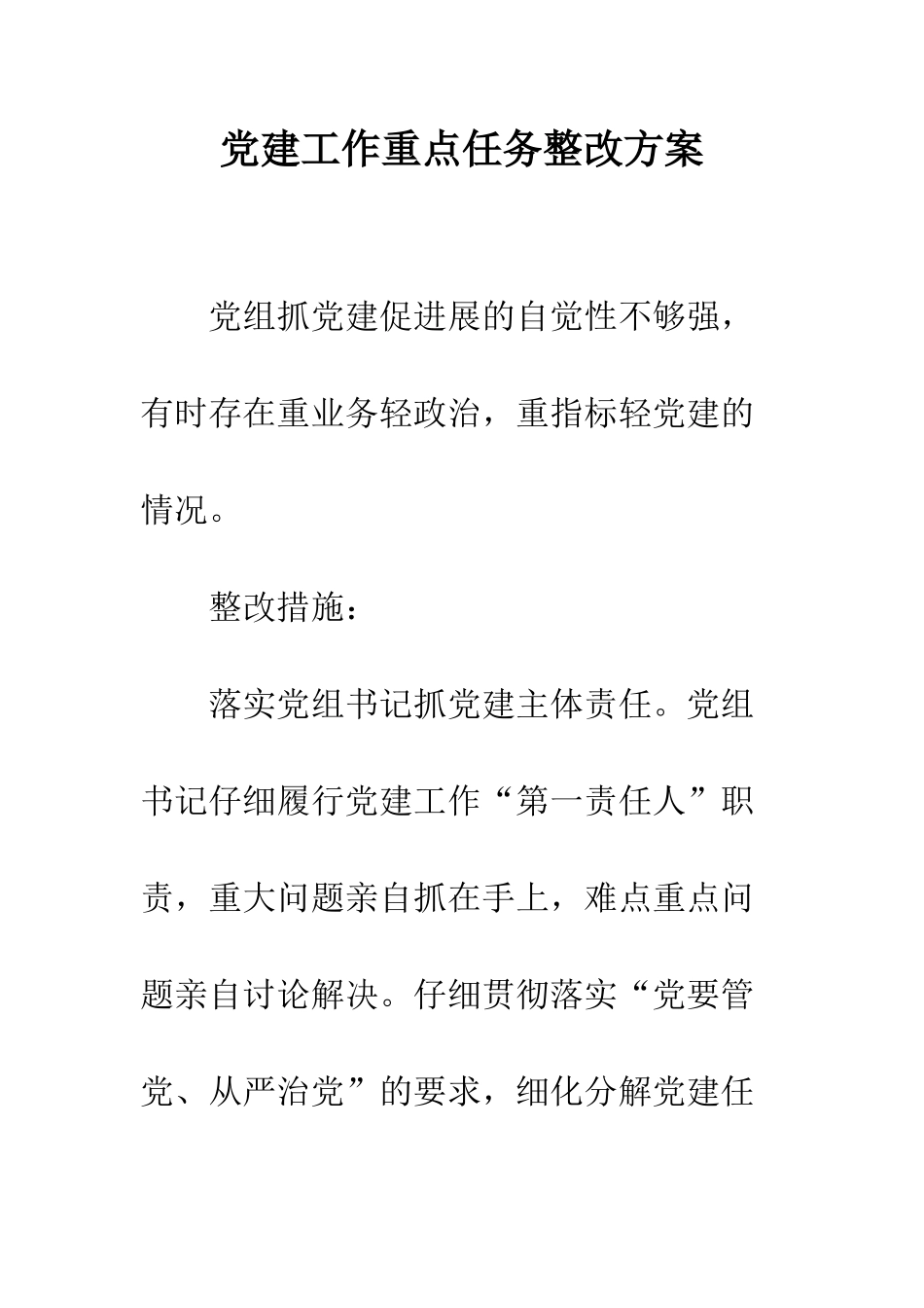 党建工作重点任务整改方案_第1页