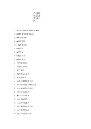 入伙管理必备表格文档