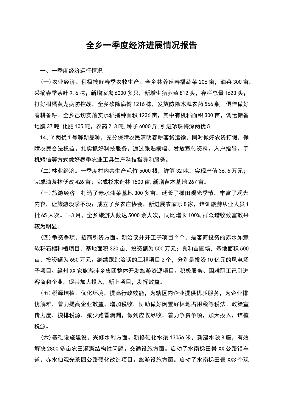 全乡一季度经济发展情况报告_第1页