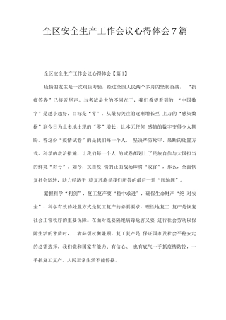 全区安全生产工作会议心得体会7篇
