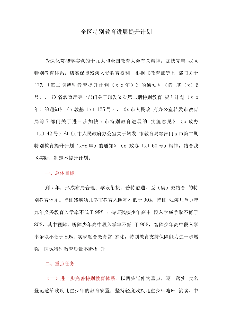 全区特殊教育发展提升计划_第1页