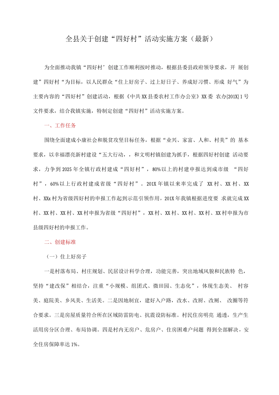 全县关于创建“四好村”活动实施方案_第1页