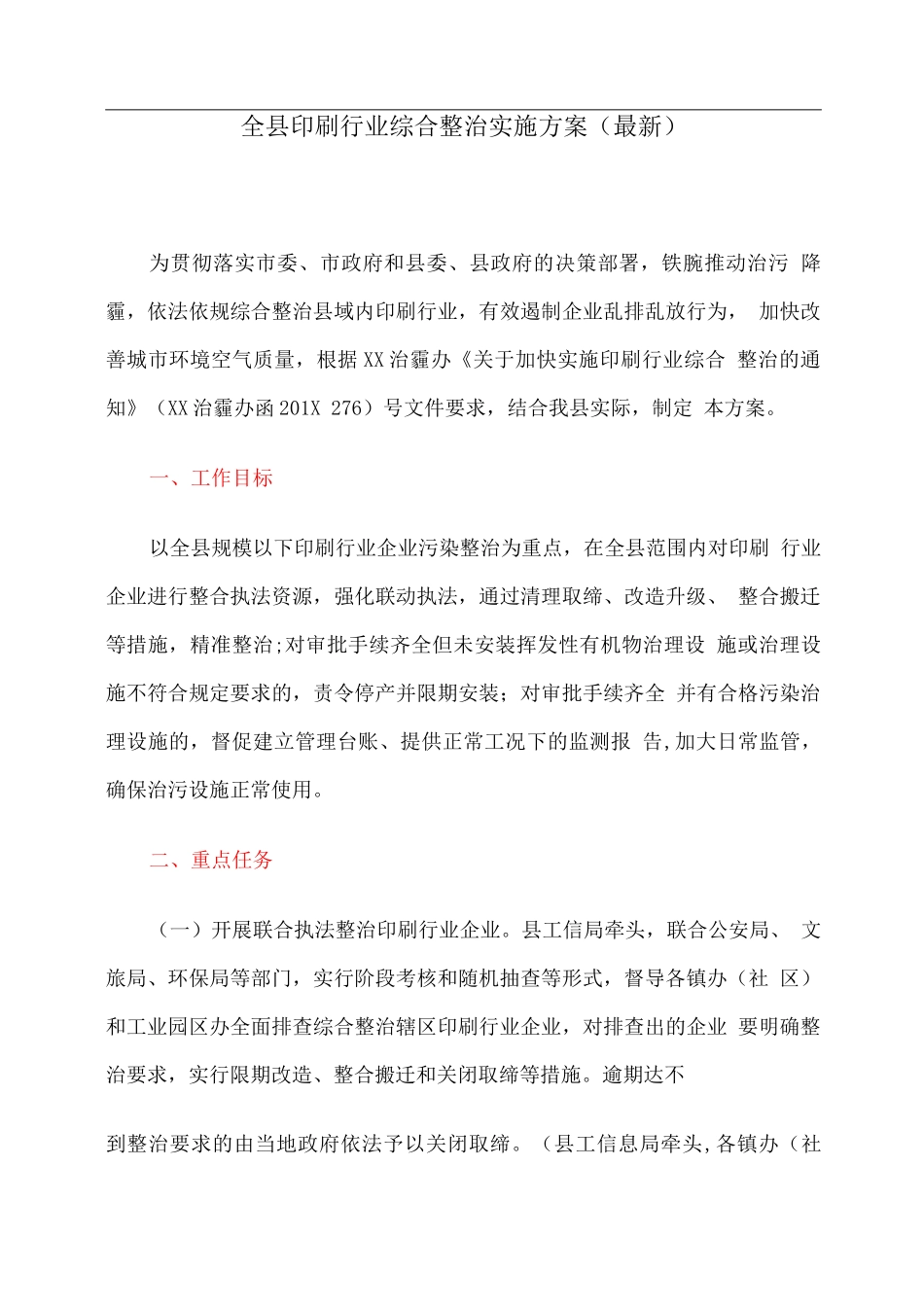 全县印刷行业综合整治实施方案_第1页