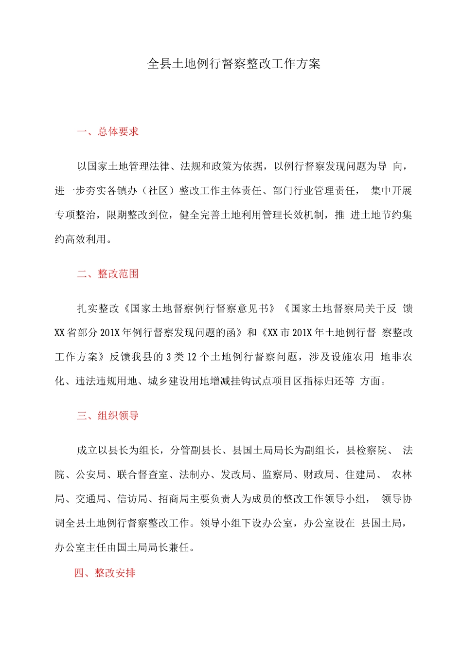全县土地例行督察整改工作方案_第1页