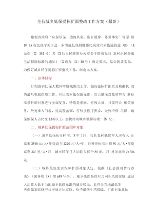 全县城乡低保提标扩面整改工作方案