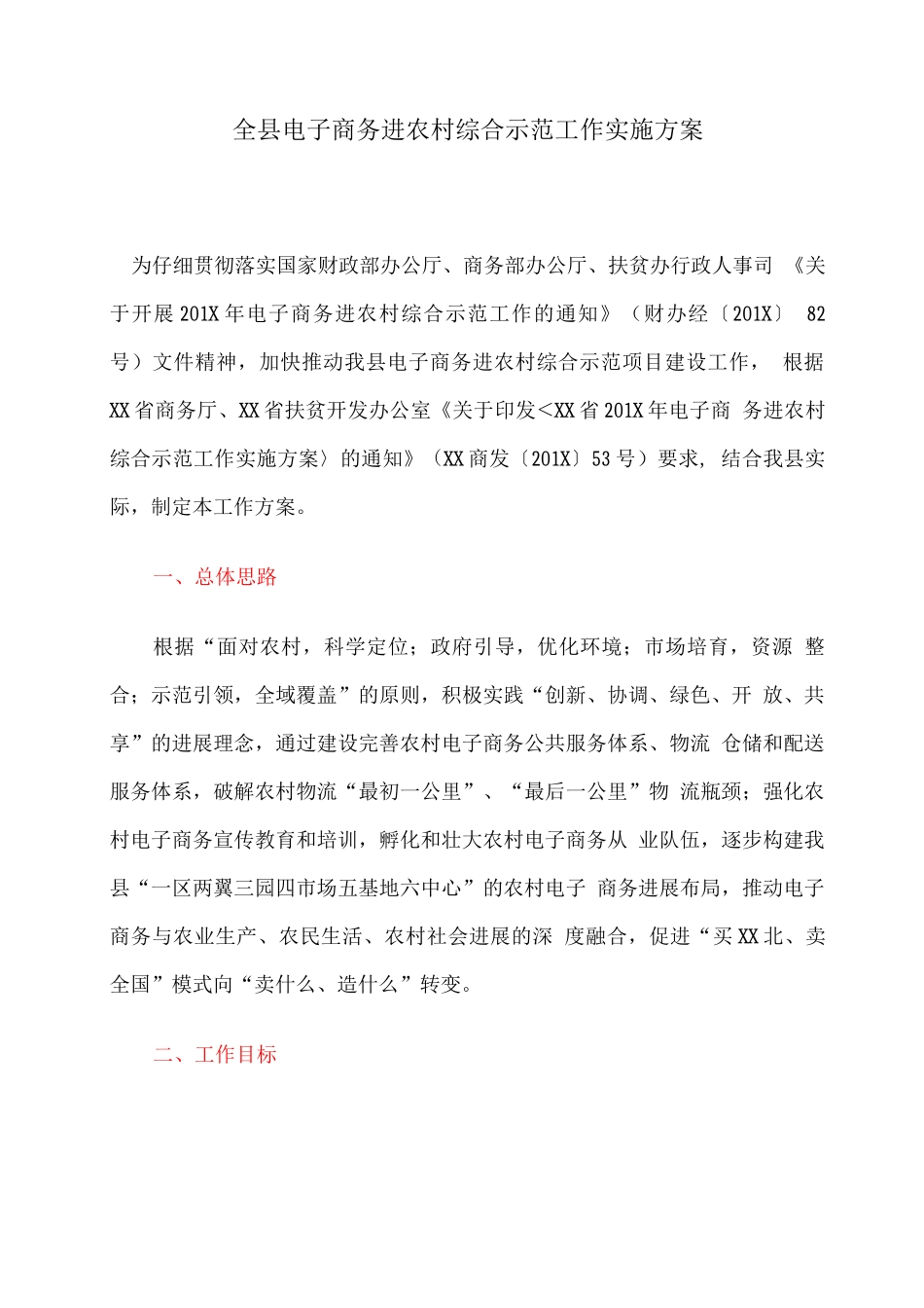 全县电子商务进农村综合示范工作实施方案_第1页