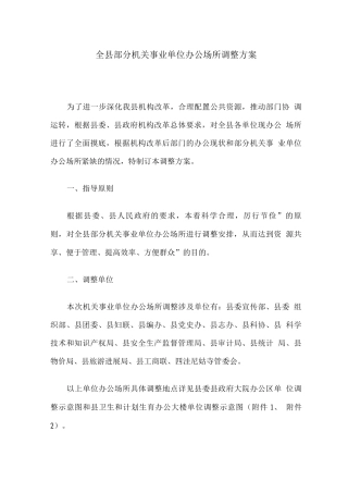 全县部分机关事业单位办公场所调整方案