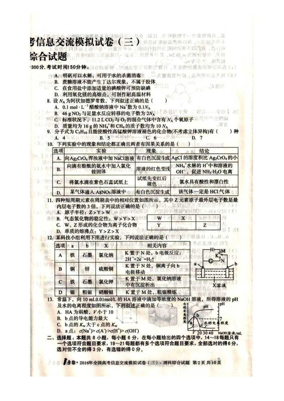 全国2025届高考信息试卷理科综合试题_第3页