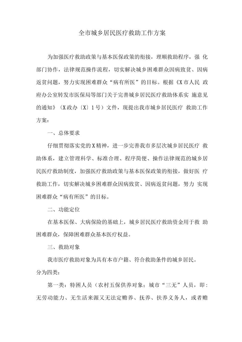 全市城乡居民医疗救助工作方案_第1页