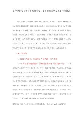 全市审管办年度工作总结及下年工作思路