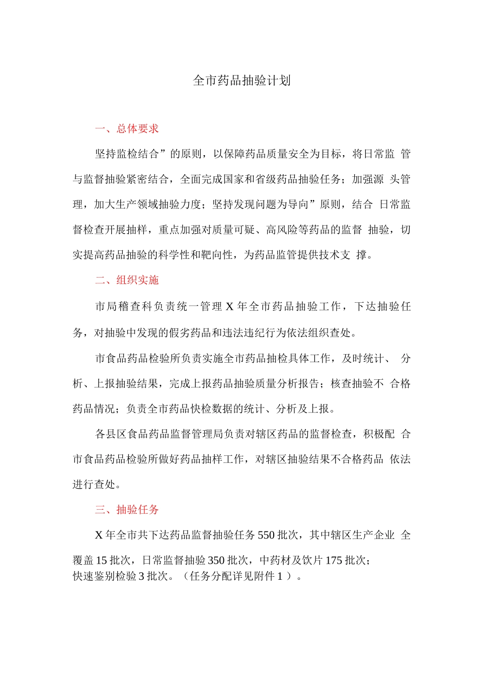 全市药品抽验计划_第1页