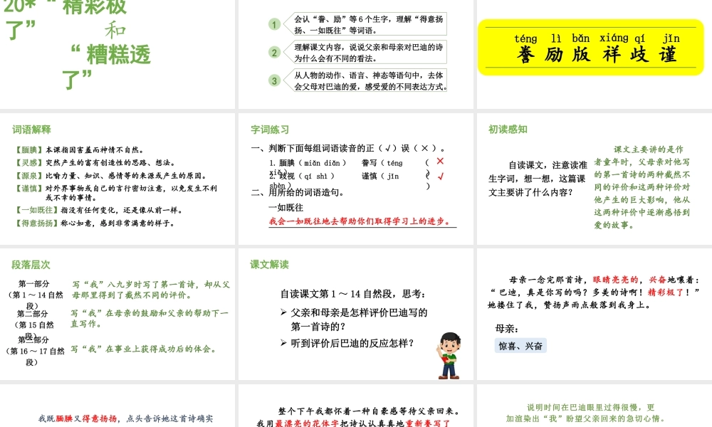 人教统编24版小学语文五年级上册第六单元20.“精彩极了”和“糟糕透了”课件