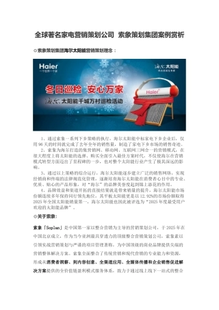 全球著名家电营销策划公司索象策划集团案例赏析