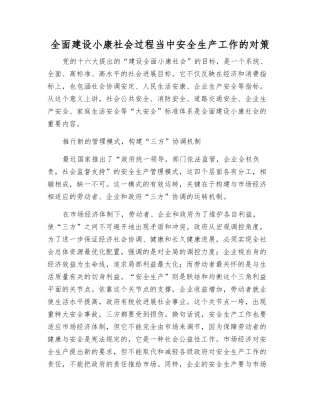 全面建设小康社会过程中安全生产工作的对策