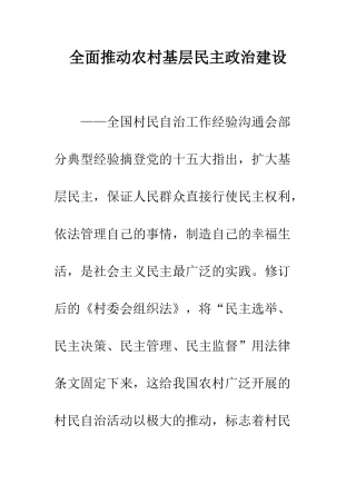 全面推进农村基层民主政治建设