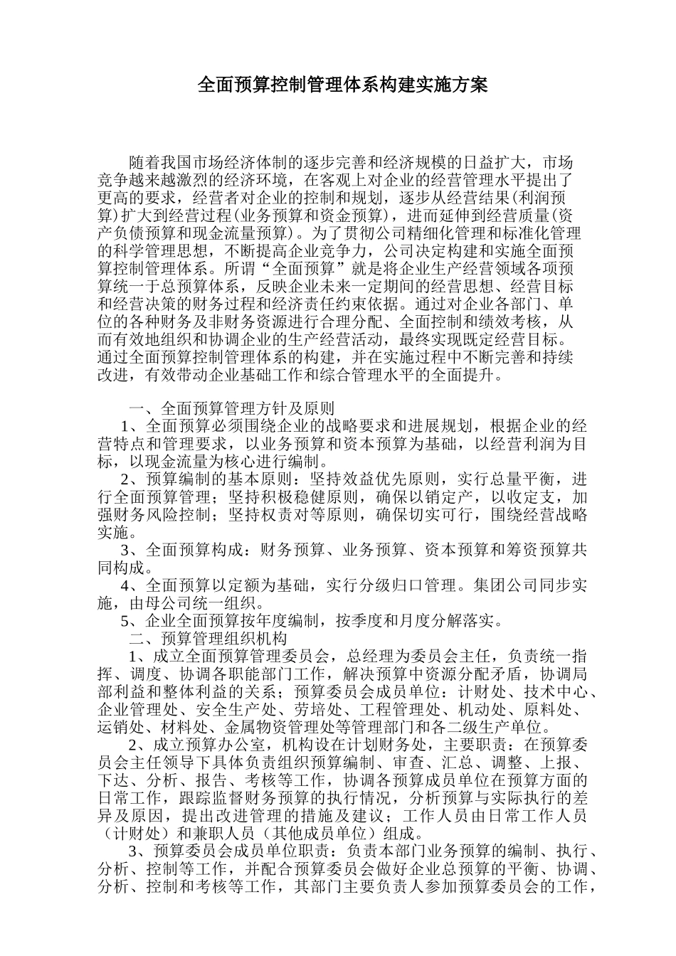 全面预算实施方案_第1页