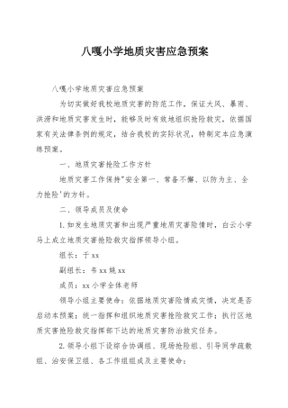 八嘎小学地质灾害应急预案