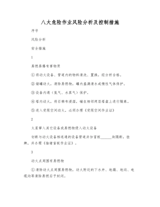 八大危险作业风险分析及控制措施