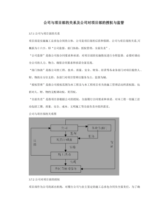 公司与项目部的关系及公司对项目部的授权与监管 
