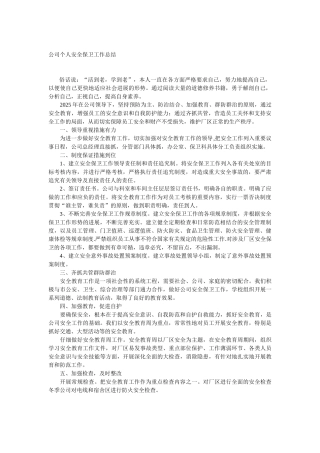 公司个人安全保卫工作总结
