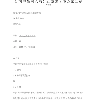 公司中高层人员分红激励制度方案三篇