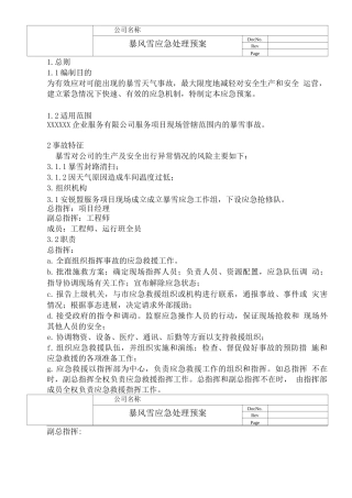 公司企业学校机构暴雪应急处理预案