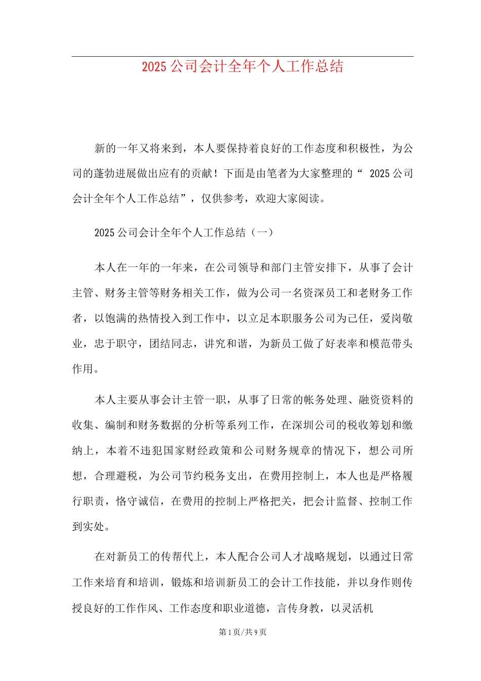 公司会计全年个人工作总结-范文_第1页