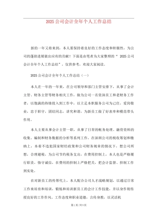 公司会计全年个人工作总结-范文