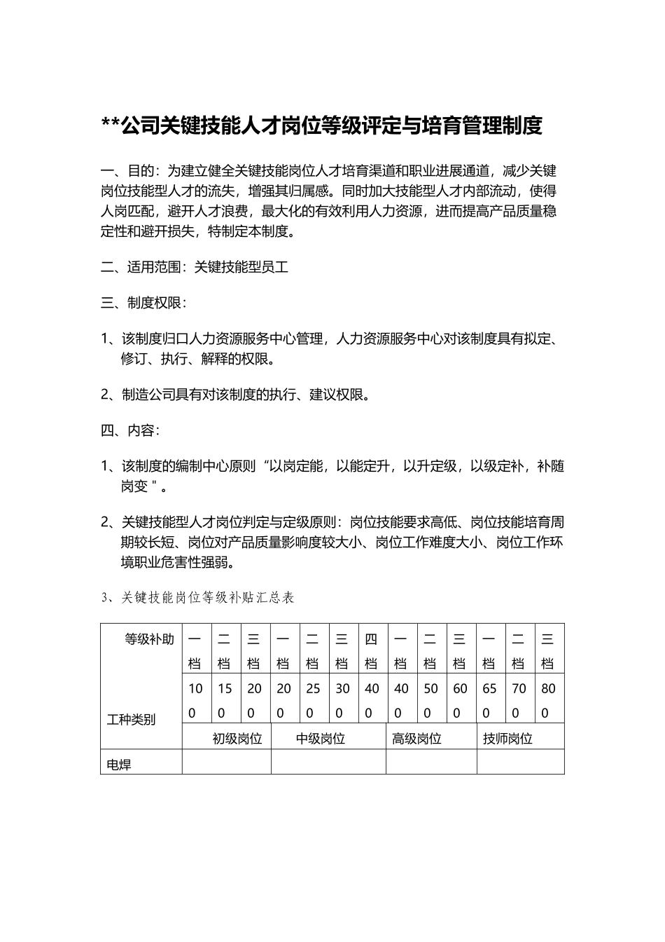 公司关键技能人才岗位等级评定与培养管理制度_第2页