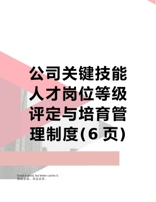 公司关键技能人才岗位等级评定与培养管理制度