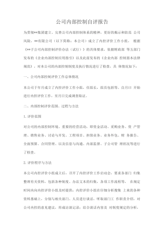 公司内部控制自评报告