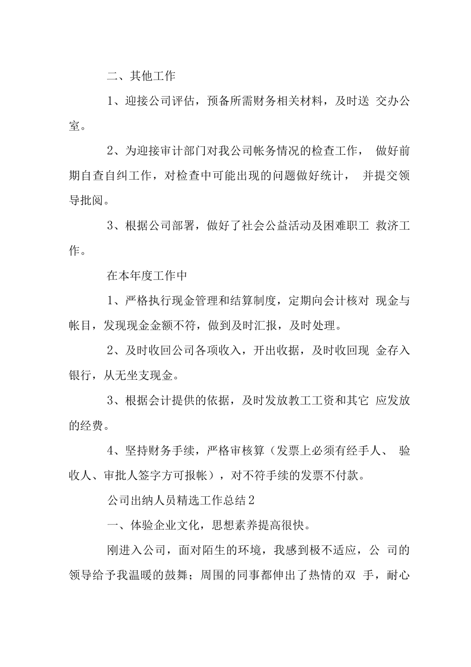 公司出纳人员工作总结_第2页