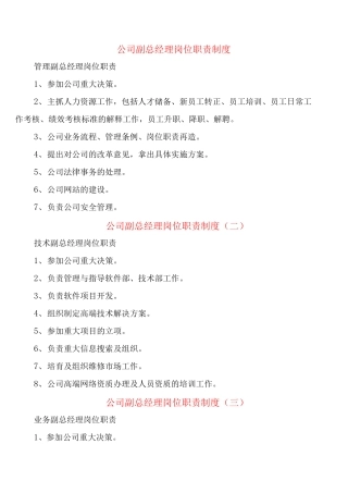公司副总经理岗位职责制度