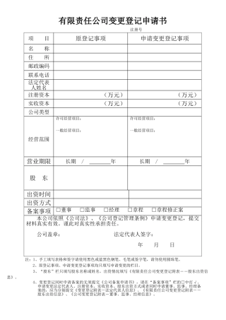 公司变更法定代表人登记申请书